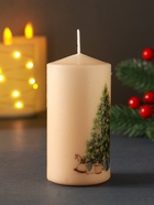 Свеча новогодняя 50×100 мм, с декором, мишка, бежевая - Фото 2