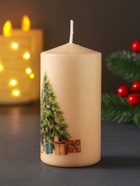 Свеча новогодняя 50×100 мм, с декором, мишка, бежевая - Фото 4