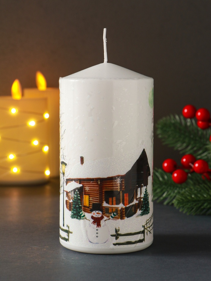 Свеча новогодняя 70×140 мм, с декором, Дед Мороз - Фото 1