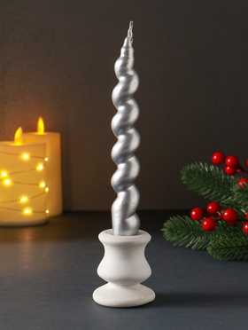 Свеча витая Luxury, 25×180 мм, лакированная, серебро