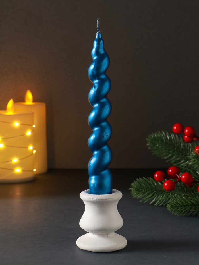 Свеча витая Luxury, 25×180 мм, лакированная, синяя - Фото 1