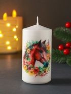 Свеча новогодняя 50×100 мм, с декором, конь, белая - Фото 1