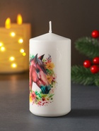 Свеча новогодняя 50×100 мм, с декором, конь, белая - Фото 4