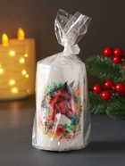 Свеча новогодняя 50×100 мм, с декором, конь, белая - Фото 5