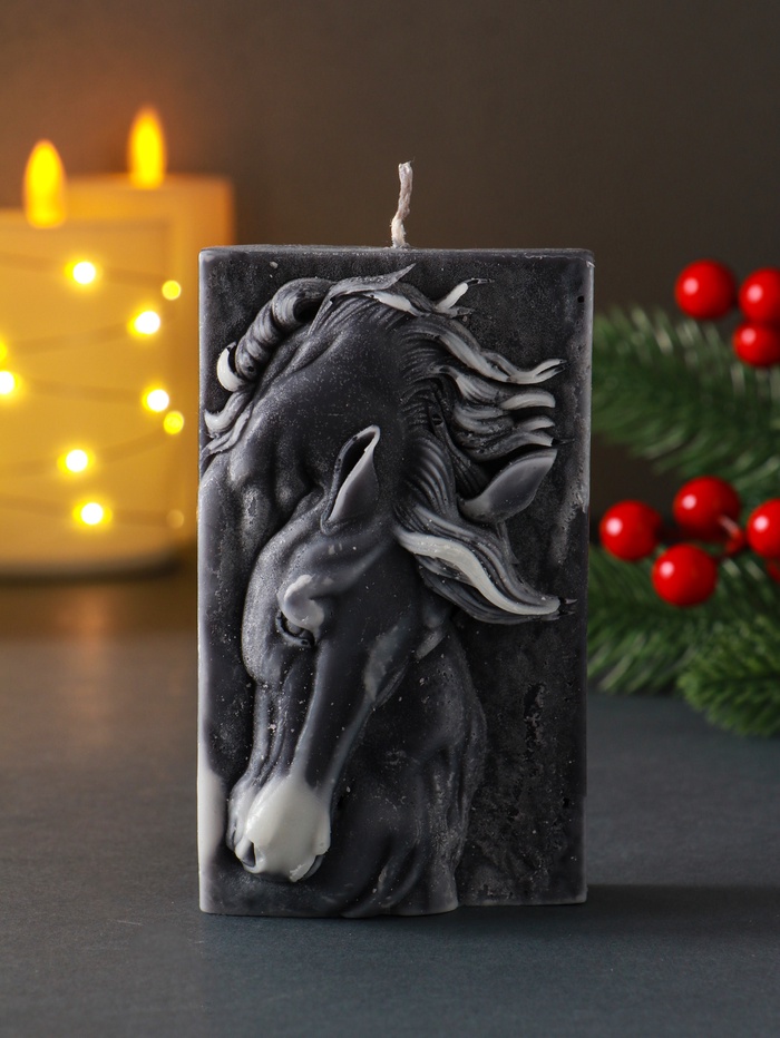 Свеча декоративная «Лошадка барельеф», 11.6×7×3.8, серая