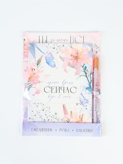 Подарочный набор, ежедневник А5, 80 л., наклейки, ручка «Ты можешь все»