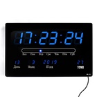 УЦЕНКА Часы электронные настенные, будильник, календарь, термометр, 20 х 3 х 33 см, от сети, синие 1 - фото 14997628