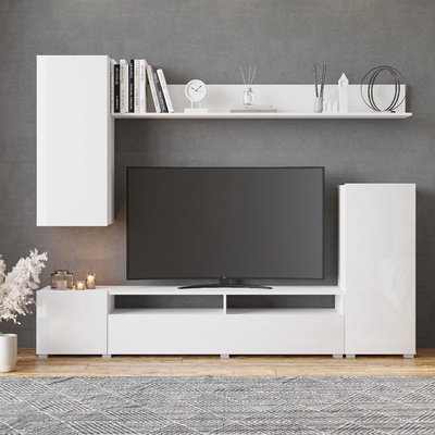 УЦЕНКА Гостиная Лира, 2130х1680х350, Белый/ Белый глянец МДФ