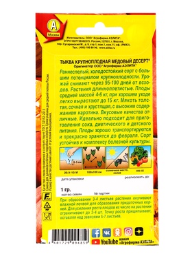 Набор семян Тыква крупноплодная "Медовый десерт", 5 шт.