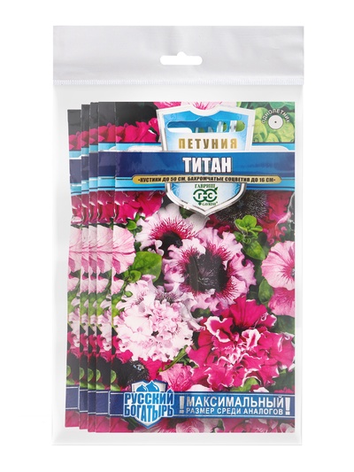 Набор семян Петуния "Титан", бахромчатая, смесь, серия Русский богатырь, 5 шт.