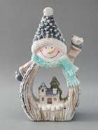 УЦЕНКА Сувенир керамика свет «Снеговик с птицей и зимним домиком, срез дерева» 41×25×9 см - Фото 5