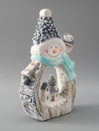 УЦЕНКА Сувенир керамика свет «Снеговик с птицей и зимним домиком, срез дерева» 41×25×9 см - Фото 6