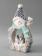 УЦЕНКА Сувенир керамика свет «Снеговик с птицей и зимним домиком, срез дерева» 41×25×9 см - Фото 8