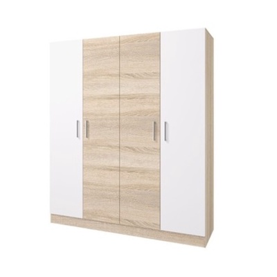 УЦЕНКА Шкаф четырехстворчатый Леси без зеркала, 1600х1900х466, Дуб сонома/Дуб сонома/Белый