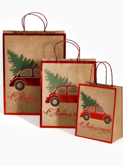 Набор подарочных пакетов «Новогодний подарок», 3 шт, тиснение, 25 × 4 × 30.5 см, 30 × 40 × 11.5 см, 18 × 23 × 10 см