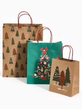 Набор подарочных пакетов «Новогодние ёлочки», 3 шт, 25 × 4 × 30.5 см, 30 × 40 × 11.5 см, 18 × 23 × 10 см