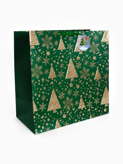 Пакет подарочный с шильдиком «Новогодний», 40×40×20 см, тиснение, конгрев, 3D-эффект