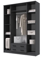 Шкаф четырёхстворчатый «Квадро», с зеркалом, 1600×487×2200 мм, цвет графит - Фото 3