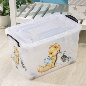 {{photo.Alt || photo.Description || 'УЦЕНКА Контейнер для хранения без крышки «Мишка и котенок», 35 л, 50×31×28 см, прямоугольный, прозрачный'}}