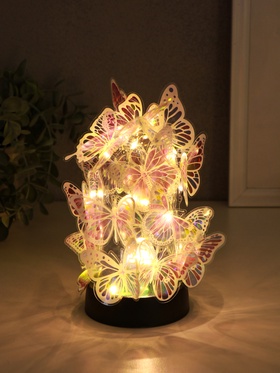 Фигурка светящаяся «Бабочки на колбе», LED-ночник, 2×AG13, наклейки-бабочки, 8.5×8.5×15 см