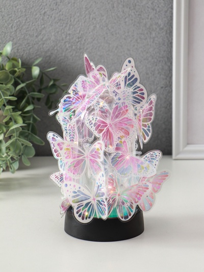 Фигурка светящаяся «Бабочки на колбе», LED-ночник, 2×AG13, наклейки-бабочки, 8.5×8.5×15 см