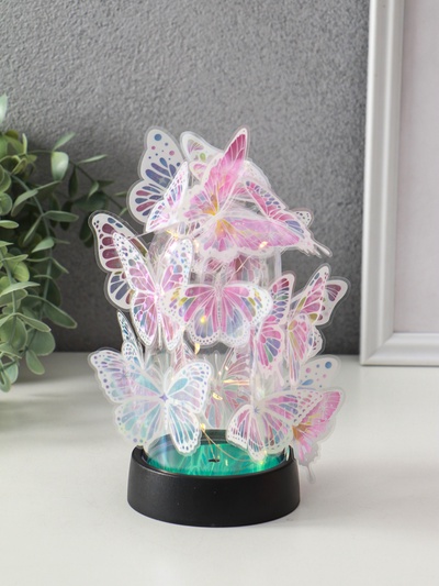 Фигурка светящаяся «Бабочки на колбе», LED-ночник, 2×AG13, наклейки-бабочки, 8.5×8.5×15 см