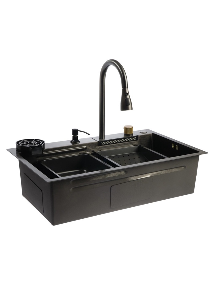УЦЕНКА Кухонная мойка ZEIN M03, S=3.0 и 0.7 мм, смеситель, графит - Фото 1