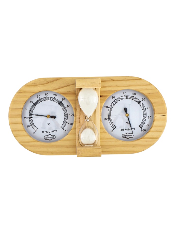 УЦЕНКА Термометр-гигрометр для бани с песочными часами, деревянный - Фото 1