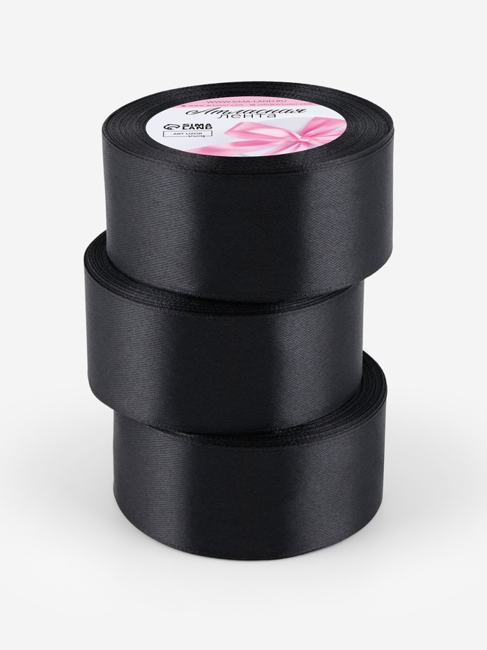 Атласная лента, набор 3 шт., 40 мм, 23±1 м, чёрная №39 - Фото 1