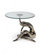 УЦЕНКА Столик кофейный 52х52х50 см, алюминий, стекло - фото 14997934