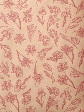 Бумага упаковочная крафт «Ирисы» красный цвет на коричневом фоне, 0.72×10±5% м, 60 г