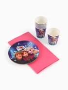 Посуда одноразовая бумажная на 10 персон: стаканы, тарелки, скатерть, Холодное сердце - Фото 2