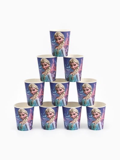 Посуда одноразовая бумажная на 10 персон: стаканы, тарелки, скатерть, Холодное сердце