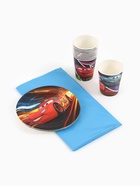 Посуда одноразовая бумажная на 10 персон: стаканы, тарелки, скатерть, Тачки - Фото 2