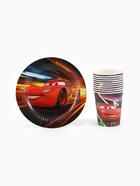 Посуда одноразовая бумажная на 10 персон: стаканы, тарелки, скатерть, Тачки - Фото 10