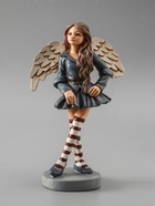 УЦЕНКА Сувенир полистоун "Девочка-ангел в сером платье и полосатых гетрах" 12х6,5х19,5 см 10967036