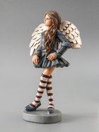 УЦЕНКА Сувенир полистоун "Девочка-ангел в сером платье и полосатых гетрах" 12х6,5х19,5 см 10967036