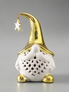 УЦЕНКА Сувенир керамика свет "Гном в золотом колпаке со звездой" белый 11,6х10,7х19,3 см 10967037