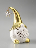 УЦЕНКА Сувенир керамика свет «Гном в золотом колпаке со звездой» белый 11.6×10.7×19.3 см - Фото 6