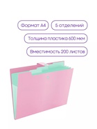 Папка А4, 5 отделений, Calligrata, 600 мкм, на кнопке, розовая, матовая - Фото 3