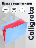 Папка А4, 5 отделений, Calligrata, 600 мкм, на кнопке, голубая, матовая - Фото 1
