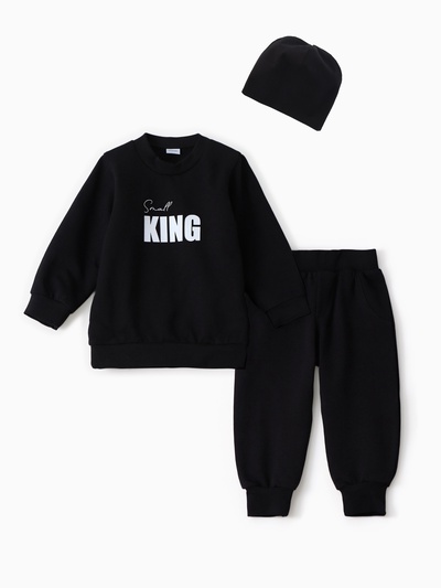 Комплект для мальчика, (джемпер, брюки, шапочка) «Крошка Я» Small King, рост 74-80, чёрный