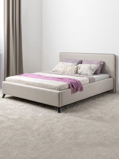 Кровать двуспальная «Миа», с подъёмным механизмом, спальное место 1600×2000 мм, рогожка, цвет бежевый