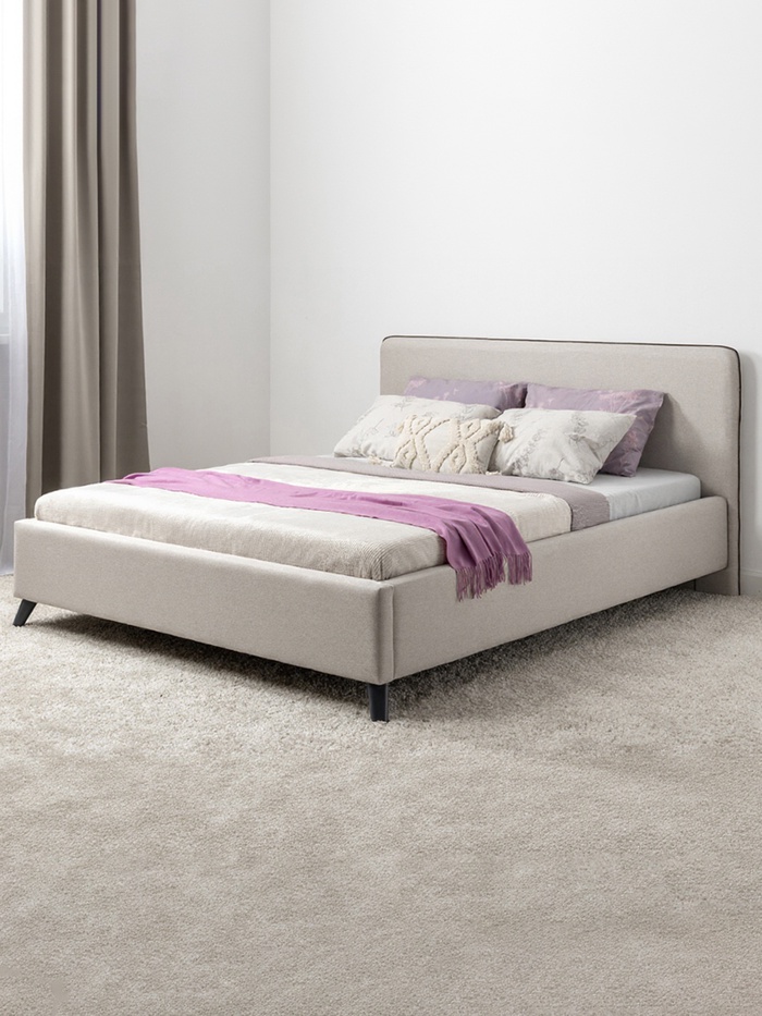 Кровать двуспальная «Миа», с подъёмным механизмом, спальное место 1600×2000 мм, рогожка, цвет бежевый - Фото 1