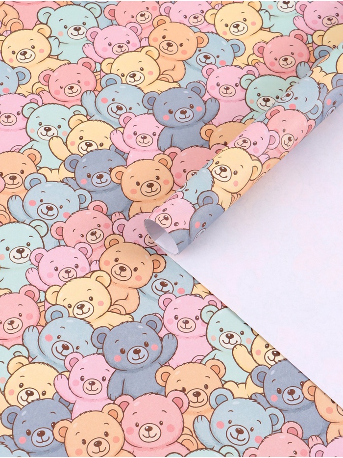 Бумага упаковочная крафтовая «Весёлые медведи», 50×70 см - Фото 1