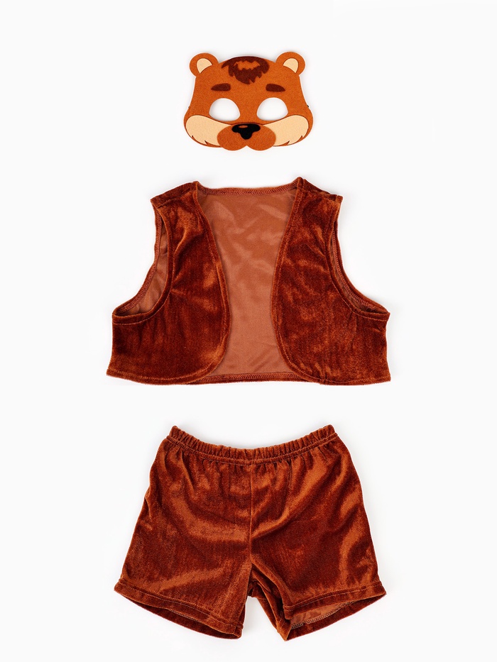 Карнавальный костюм «Мишка», жилет, шорты, маска фетр, рост 92-116 см - Фото 1