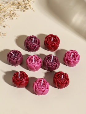 Набор свечей декоративных «Пионы», 9 шт. 3.5×3.5×2.5 см, розово-фиолетовые, 14×14×4 см