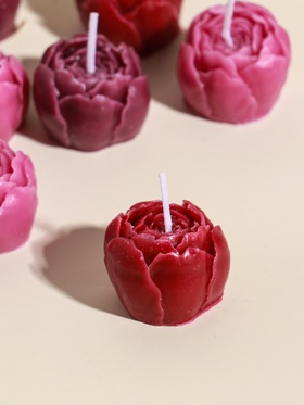 Набор свечей декоративных «Пионы», 9 шт. 3.5×3.5×2.5 см, розово-фиолетовые, 14×14×4 см