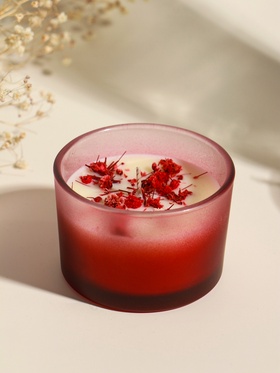 Ароматическая свеча в стакане Aroma botanical, сухоцветы красные, роза, 7.5×7.5×5 см