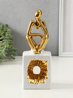 Фигура керамика «Задумчивый человек», белый с золотом, 7×9.5×26 см 10915063